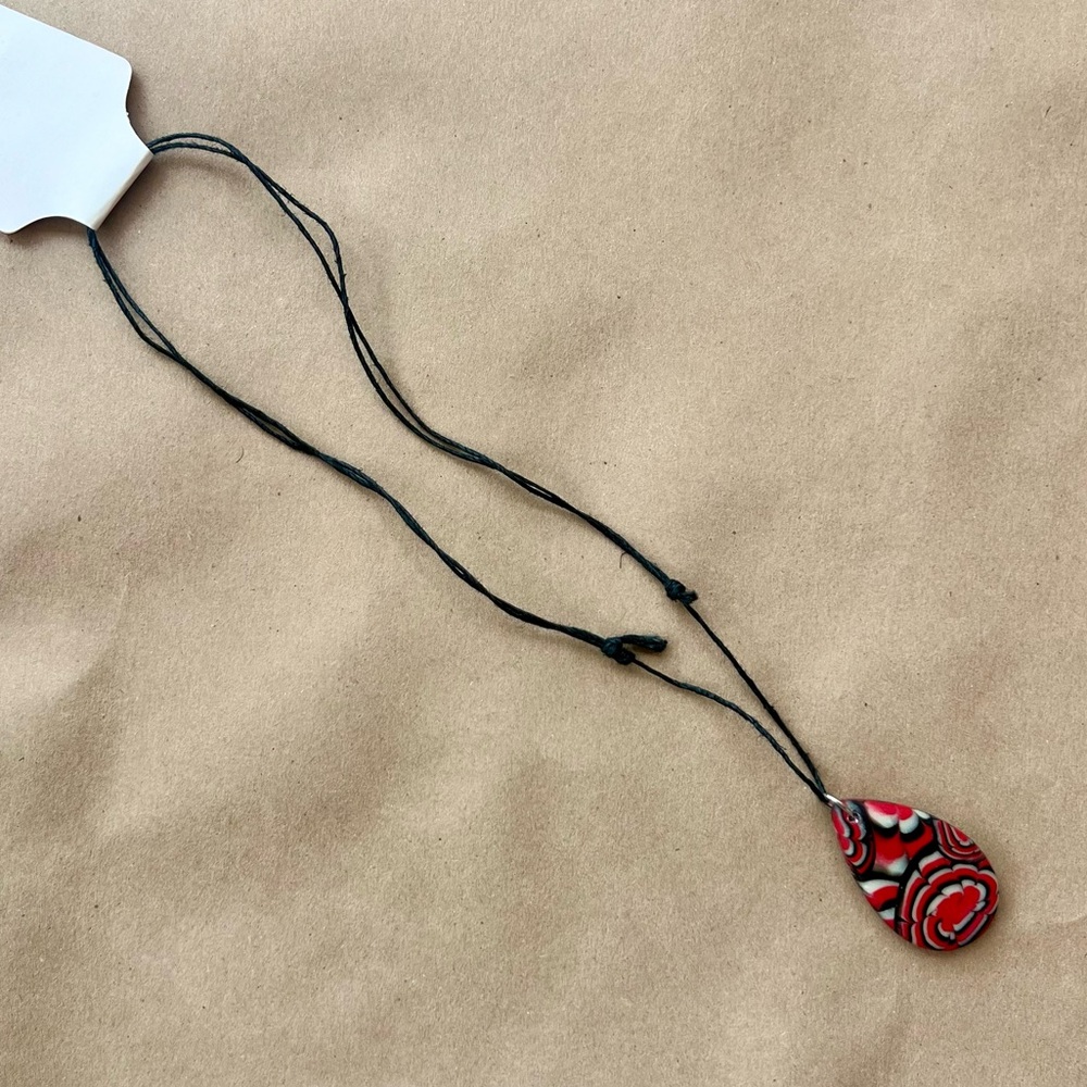 Red & Black Clay Pendant Necklace Adjustable Unisex New with Tag